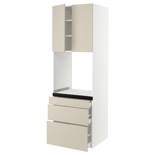 SEKTION kitchen unit. Beige, modern, rectangular with drawers and shelves. Smooth, clean look.