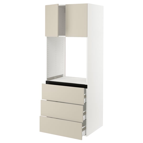 SEKTION / MAXIMERA High cab f oven w 3 drawers/2 doors, white/Havstorp beige, 30x24x80 "