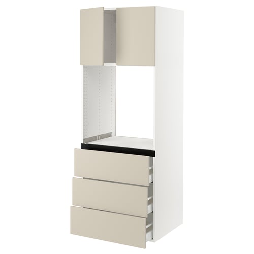 SEKTION kitchen unit - beige, tall with drawers and shelves.