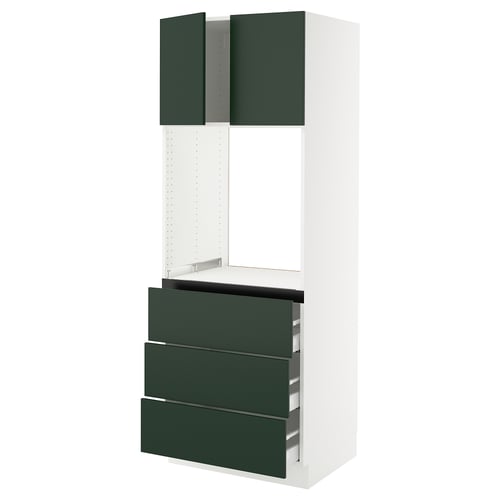 Ikea SEKTION kitchen unit in green and white with drawers and cabinets.