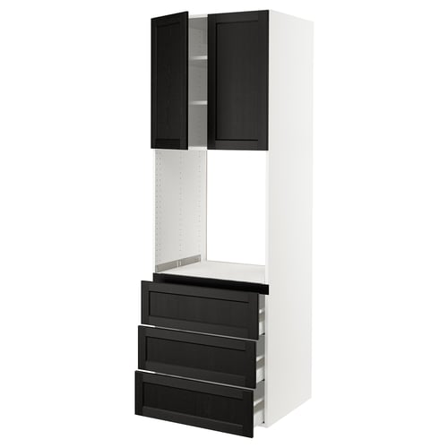 Black & white kitchen cabinet with 3 drawers, 2 doors, modern design.