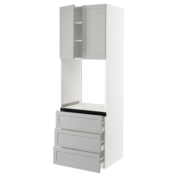 SEKTION / MAXIMERA High cab f oven w 3 drawers/2 doors, white/Lerhyttan light gray, 30x24x90 "