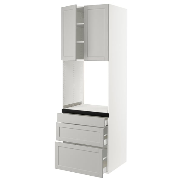 SEKTION / MAXIMERA High cab f oven w 3 drawers/2 doors, white/Lerhyttan light gray, 30x24x90 "