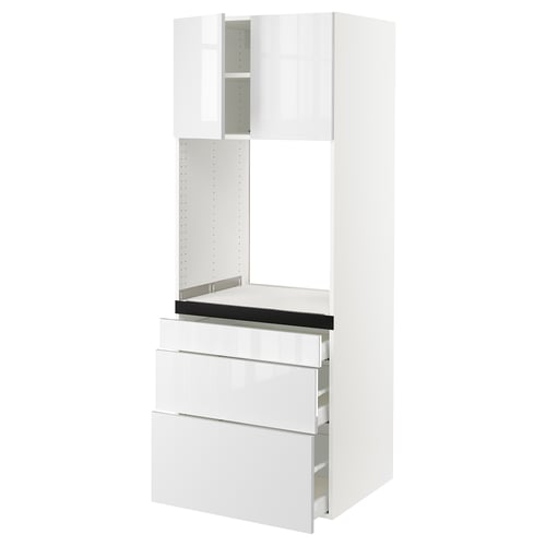 White kitchen cabinet set with glossy drawers, sleek design.