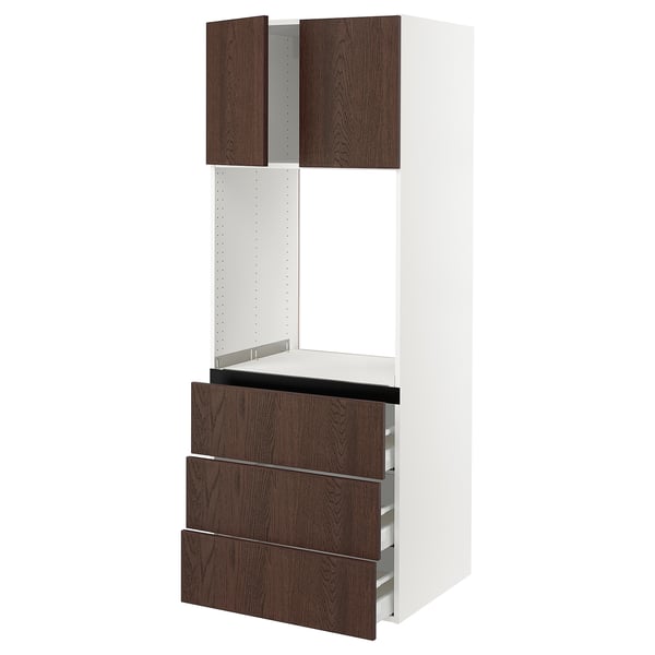 SEKTION / MAXIMERA High cab f oven w 3 drawers/2 doors, white/Sinarp brown, 30x24x80 "