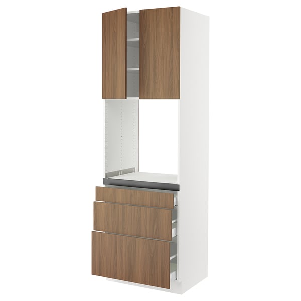 SEKTION / MAXIMERA High cab f oven w 3 drawers/2 doors, white/Tistorp brown walnut effect, 30x24x90 "