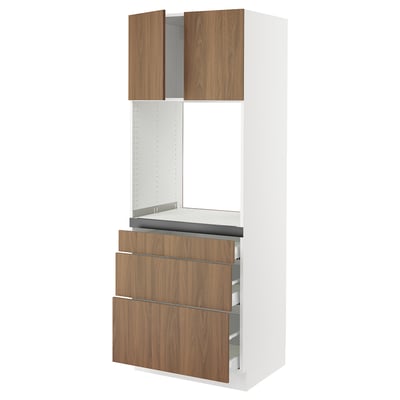SEKTION / MAXIMERA High cab f oven w 3 drawers/2 doors, white/Tistorp brown walnut effect, 30x24x80 "
