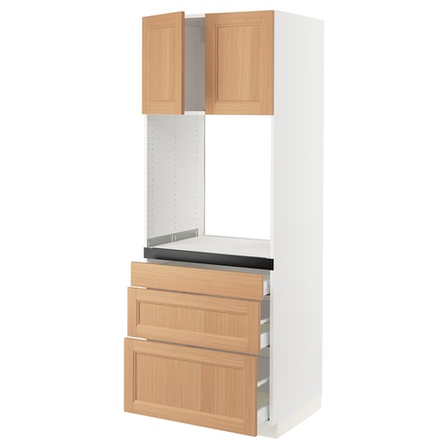 SEKTION kitchen unit, white and oak, three drawers, two cabinet doors.