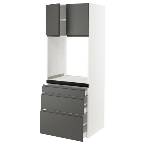 A modern kitchen cabinet system called SEKTION in white with dark grey drawers and doors, featuring a sleek and minimalist design.