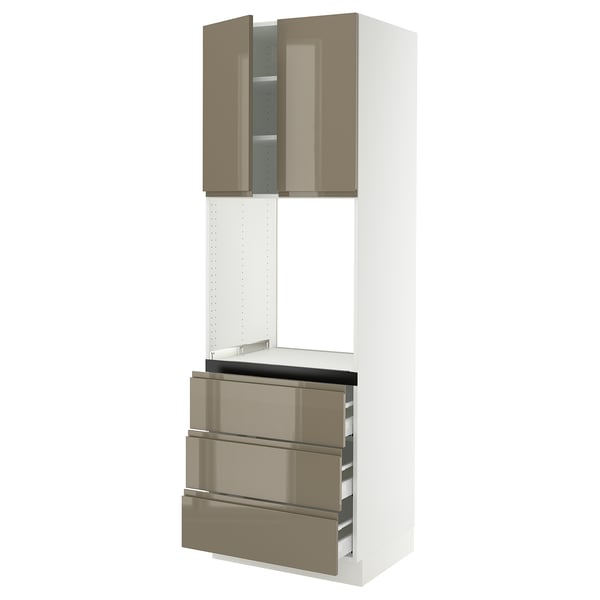 SEKTION / MAXIMERA High cab f oven w 3 drawers/2 doors, white/Voxtorp high-gloss dark grey-brown, 30x24x90 "