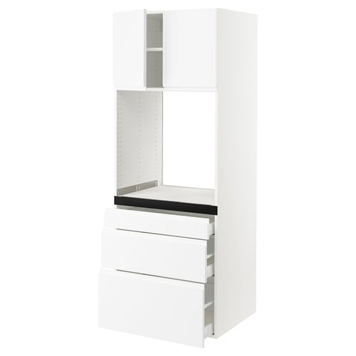 White SEKTION kitchen unit with three drawers, two shelves, clean minimalist design.
