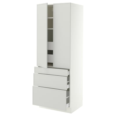 SEKTION / MAXIMERA High cab w 2 drs/3 fronts/5 drawers, white/Aspudden light gray, 30x24x80 "