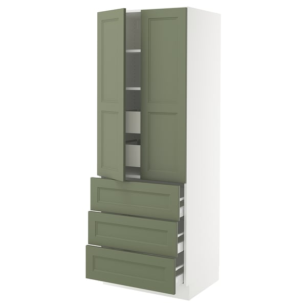 SEKTION / MAXIMERA High cab w 2 drs/3 fronts/5 drawers, white/Axstad gray-green, 30x24x80 "