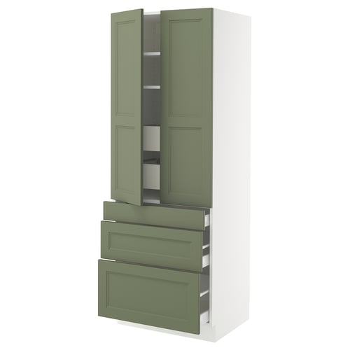 SEKTION kitchen cabinet in green with two drawers and two adjustable shelves.