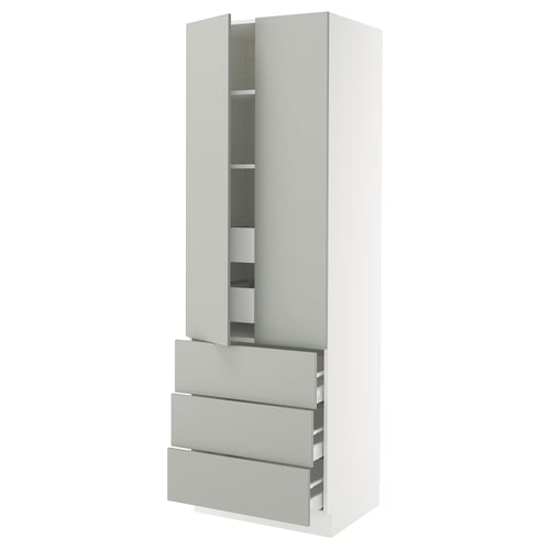 SEKTION light grey kitchen cabinet, modern, tall, sleek design, with drawers and adjustable shelves.