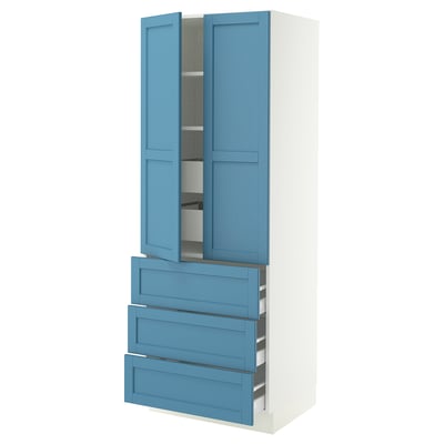SEKTION / MAXIMERA High cab w 2 drs/3 fronts/5 drawers, white/Lerhyttan blue, 30x24x80 "