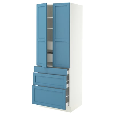 SEKTION / MAXIMERA High cab w 2 drs/3 fronts/5 drawers, white/Lerhyttan blue, 30x24x80 "