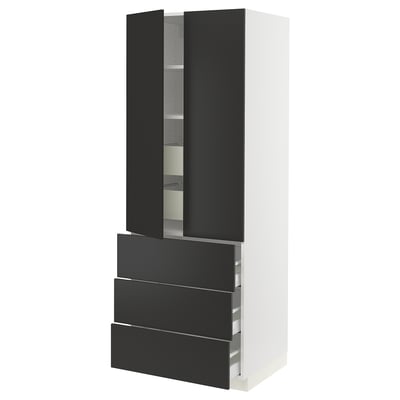 SEKTION / MAXIMERA High cab w 2 drs/3 fronts/5 drawers, white/Nickebo matte anthracite, 30x24x80 "