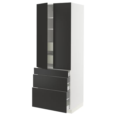 SEKTION / MAXIMERA High cab w 2 drs/3 fronts/5 drawers, white/Nickebo matte anthracite, 30x24x80 "