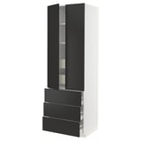 SEKTION / MAXIMERA High cab w 2 drs/3 fronts/5 drawers, white/Nickebo matte anthracite, 30x24x90 "