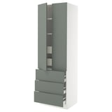 SEKTION / MAXIMERA High cab w 2 drs/3 fronts/5 drawers, white/Nickebo matte grey-green, 30x24x90 "