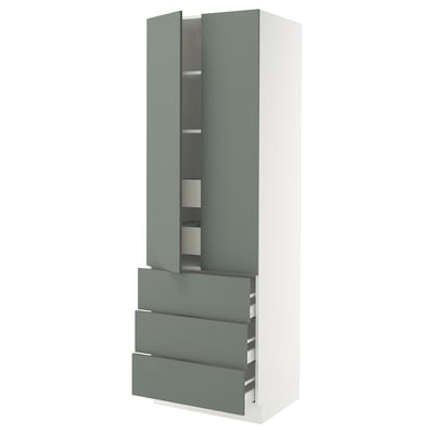 SEKTION modern kitchen cabinet in grey-green with adjustable shelves and soft-close drawers.