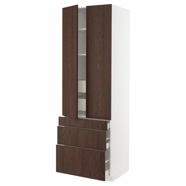 SEKTION / MAXIMERA High cab w 2 drs/3 fronts/5 drawers, white/Sinarp brown, 30x24x90 "