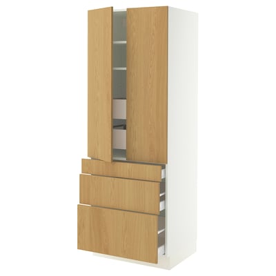 SEKTION / MAXIMERA High cab w 2 drs/3 fronts/5 drawers, white/Sinarp oak veneer, 30x24x80 "