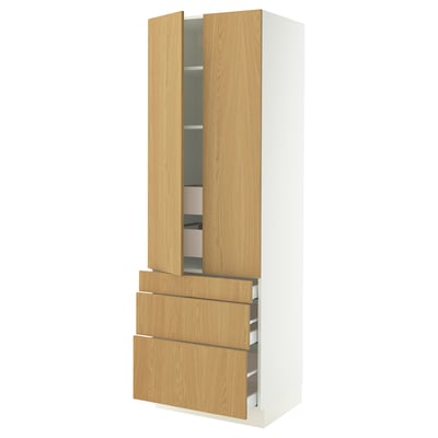 SEKTION / MAXIMERA High cab w 2 drs/3 fronts/5 drawers, white/Sinarp oak veneer, 30x24x90 "