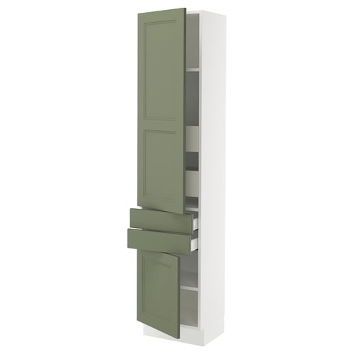 SEKTION kitchen cabinet in grey-green with adjustable shelves and drawers, modern design.