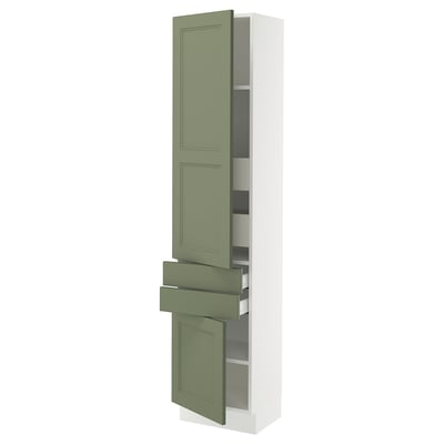 SEKTION / MAXIMERA High cab w 2drs/2 fronts/4 drawers, white/Axstad gray-green, 18x15x80 "