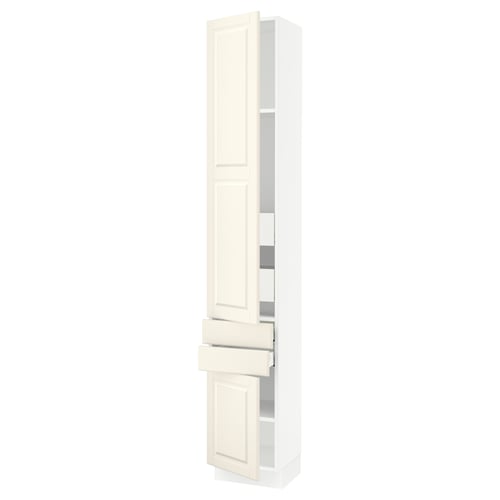SEKTION kitchen cabinet in off-white, tall and rectangular with adjustable shelves, smooth front, and bevelled edges style.