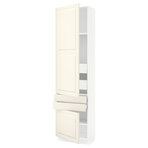 SEKTION off-white kitchen cabinet with adjustable shelves and drawers, bevelled edges.