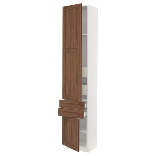 Wooden & white cabinet, tall, slim with drawers & shelf, classic design.