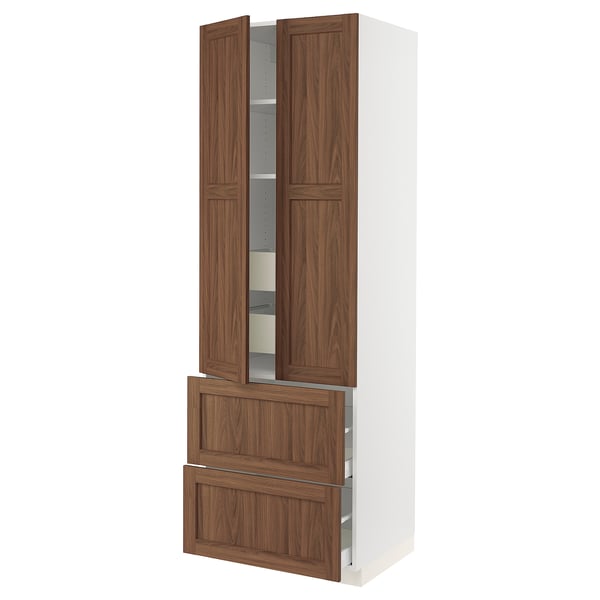 SEKTION / MAXIMERA High cab w 2drs/2 fronts/4 drawers, white Enköping/brown walnut effect, 30x24x90 "