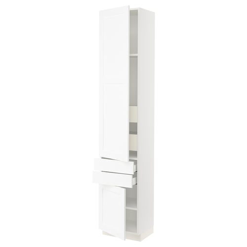 White SEKTION kitchen cabinet with adjustable shelves and soft-closing hinge.