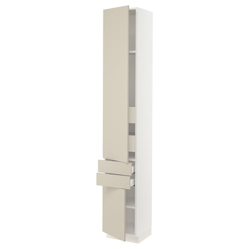 SEKTION kitchen cabinet in beige with adjustable shelves, smooth doors, and drawer.