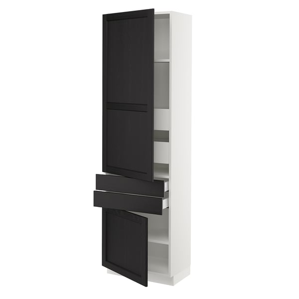 SEKTION / MAXIMERA High cab w 2drs/2 fronts/4 drawers, white/Lerhyttan black stained, 24x15x80 "