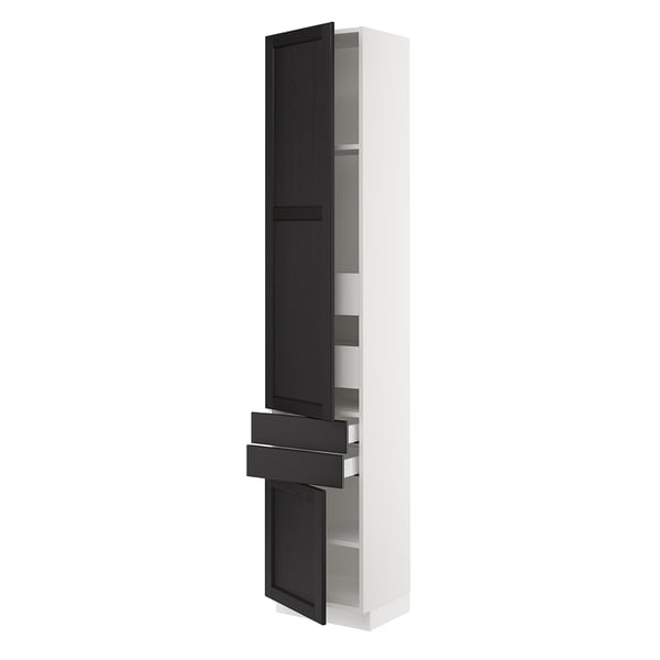 SEKTION / MAXIMERA High cab w 2drs/2 fronts/4 drawers, white/Lerhyttan black stained, 18x15x90 "