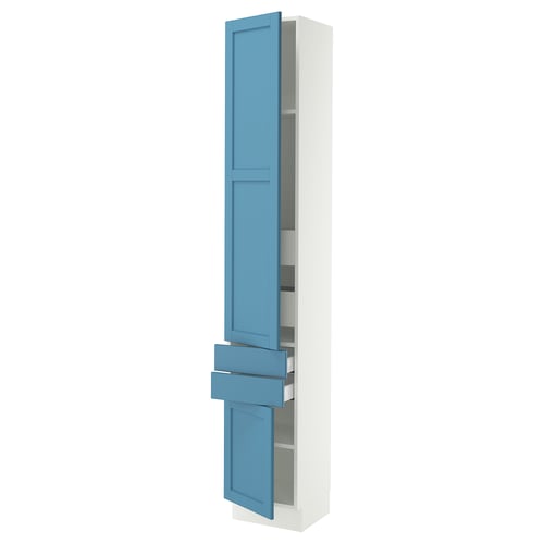 SEKTION / MAXIMERA High cab w 2drs/2 fronts/4 drawers, white/Lerhyttan blue, 15x15x90 "