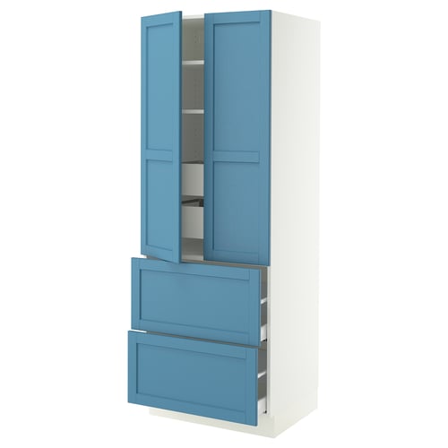 SEKTION / MAXIMERA High cab w 2drs/2 fronts/4 drawers, white/Lerhyttan blue, 30x24x80 "