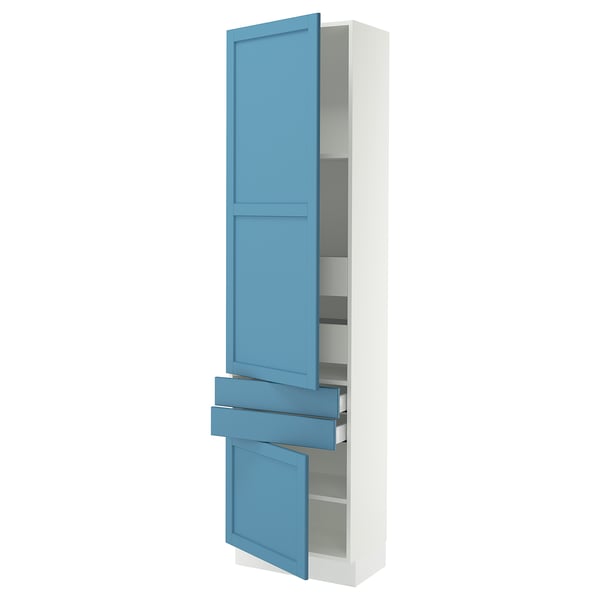 SEKTION / MAXIMERA High cab w 2drs/2 fronts/4 drawers, white/Lerhyttan blue, 24x15x90 "