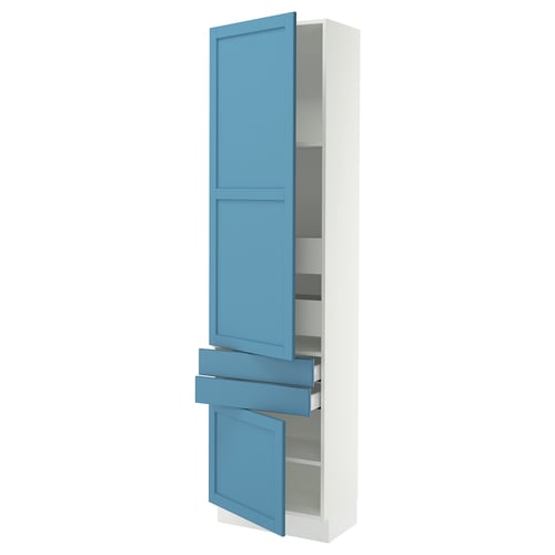 SEKTION / MAXIMERA High cab w 2drs/2 fronts/4 drawers, white/Lerhyttan blue, 24x15x90 "
