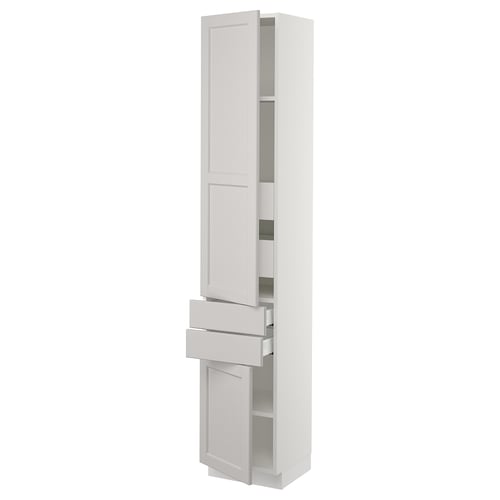 SEKTION kitchen unit, light grey, with two drawers and two cabinets, tall, white design.
