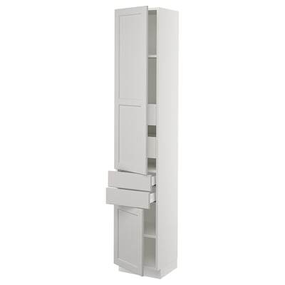 SEKTION / MAXIMERA High cab w 2drs/2 fronts/4 drawers, white/Lerhyttan light gray, 15x15x80 "