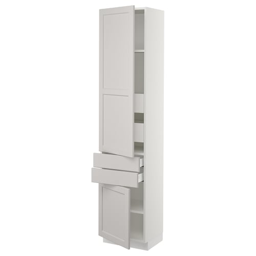 A white SEKTION kitchen cabinet with a traditional design, including doors, drawers, and adjustable shelves.