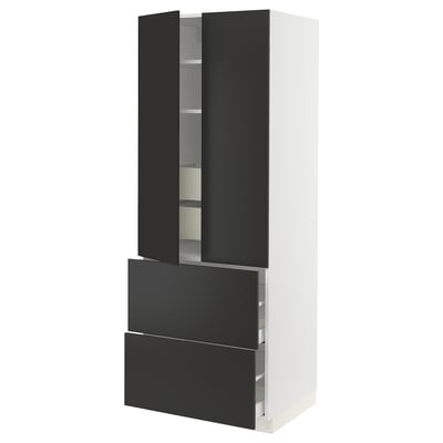 SEKTION / MAXIMERA High cab w 2drs/2 fronts/4 drawers, white/Nickebo matte anthracite, 30x24x80 "