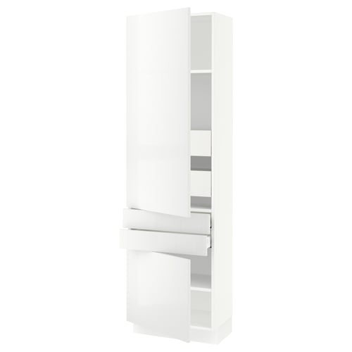 Modern white kitchen cabinet with adjustable shelves and silent-closing doors/drawers.