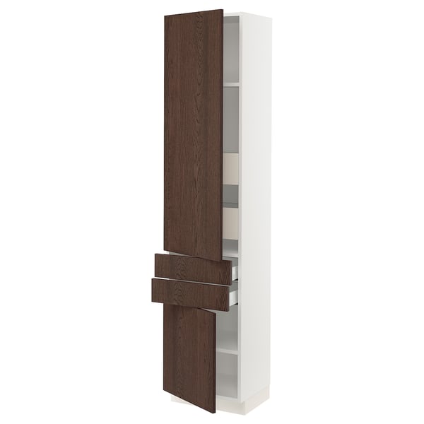 SEKTION / MAXIMERA High cab w 2drs/2 fronts/4 drawers, white/Sinarp brown, 18x15x80 "