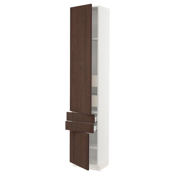 SEKTION / MAXIMERA High cab w 2drs/2 fronts/4 drawers, white/Sinarp brown, 18x15x90 "